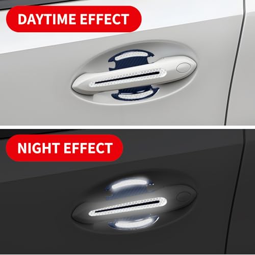 1 Pack 8 Pcs Car Door Handle Protector Reflective Stickers Universal Auto Door Handle Paint Guard Cover, Self-Adhesive Fits Fou Most Vehicle (White) - color: White