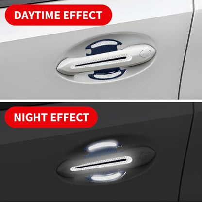 1 Pack 8 Pcs Car Door Handle Protector Reflective Stickers Universal Auto Door Handle Paint Guard Cover, Self-Adhesive Fits Fou Most Vehicle (White) - color: White