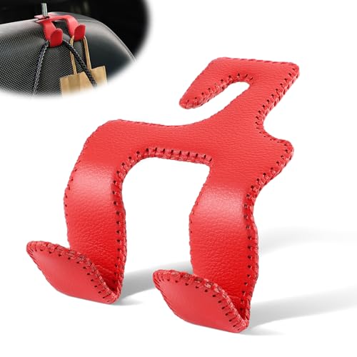 LivTee Upgraded Superior Leather Car Seat Back Headrest Hook, 2 in 1 Auto Seat Hook Hangers Holder Organization Interior Accessories for Purses Coats Umbrellas Grocery Bags Handbag (Red) - color: Red 1-Pack
