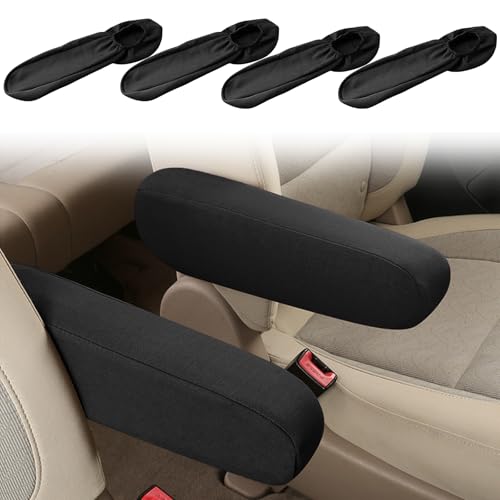 4PC Car Front Seat Armrest Covers,Universal Size Seat Arm Rest Cover,Flat Cloth Fabric Armrest Cover,Car Interior Accessories(Black,4PCS) - color: Black-4PC
