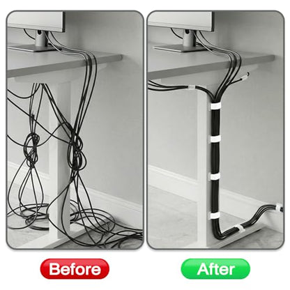 Cable Management Under Desk,Detachable Cable Management,Adjustable Hook and Loop Cable Ties,Reusable Cable Management Under Desk,Cable Clips Under Desk,20Pack(White) - color: White