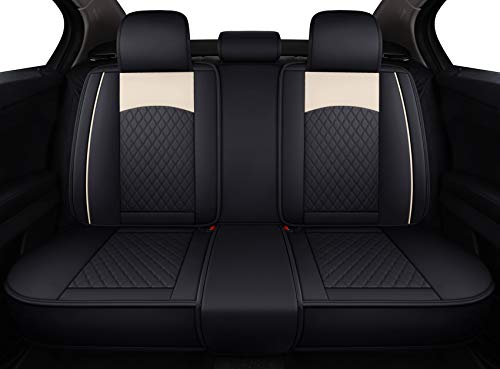 Aierxuan Leather Universal Car Seat Covers Split Bench 40/60 for Honda Acura Chevy Nissan Lexus Toyota Kia Ford Buick Volvo VW Audi Benz Hyundai Infiniti (Rear Seat/Black-Beige) - color: Rear Seat/Black-Beige