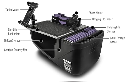 AutoExec AE-FMEF-PM-TAB-GT Efficiency FileMaster Car Desk for Your Vehicle Workstation and Mobile Office, with Phone Mount and Tablet Mount - color: Grey, style: Desk, Phone Mount and Tablet Mount