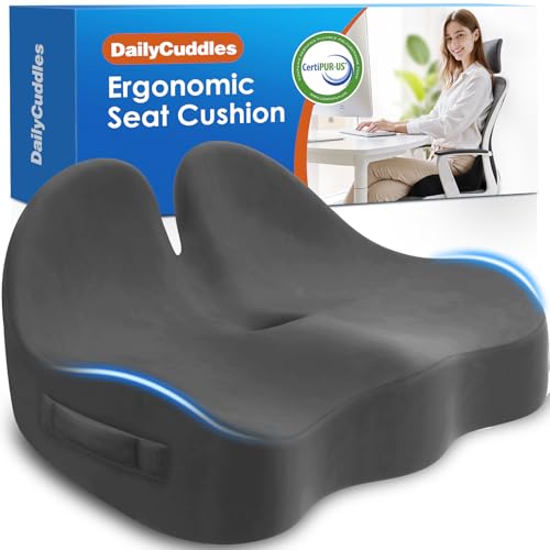 Seat Cushion, Chair Cushions for Office Chairs/Desk Seats/Wheelchair - Hip&Sciatica&Tailbone Pain Relief Memory Foam Office Chair Cushion for Long Sitting Office Workers, Grey - color: Grey, size: Large
