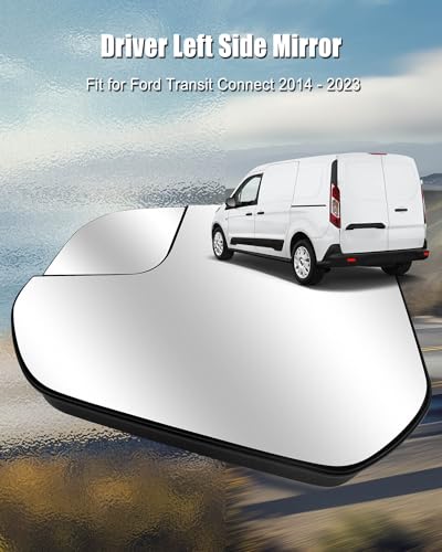 Heated Mirror Glass with Holder and Blind Glass Replace DT1Z17K707H FO1324168, Driver Left Side Mirror Fit for Ford Transit 2014-2023 - size: Driver Side