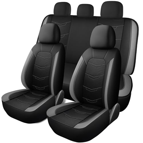 HChengkikz Seat Covers, Sport and Breathable Seat Covers, Anti-Slip Universal Fit Car Seat Covers Full Set for Cars Sedans SUV and Truck (Full Seat, Black+Grey, N2) - color: Black Gray, size: Full Set