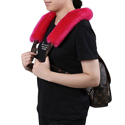 U&M 2 Pack Genuine Sheepskin Auto Seat Belt Cover for Adult Youth Kid Toddlers -Soft Warm Car, Truck, SUV, Camera Backpack Strap Shoulder Pad Wool Fluffy - color: rose red