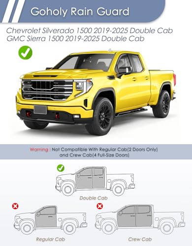 in-Channel Window Rain Guard for Chevy Silverado/GMC Sierra 1500 2019-2026 Double Cab Rain Guards Side Truck Window Visors Vent Visor Low Profile Window Deflectors Vent Shades Car Accessories - size: For 2019-2026 Silverado/Sierra 1500 Double Cab