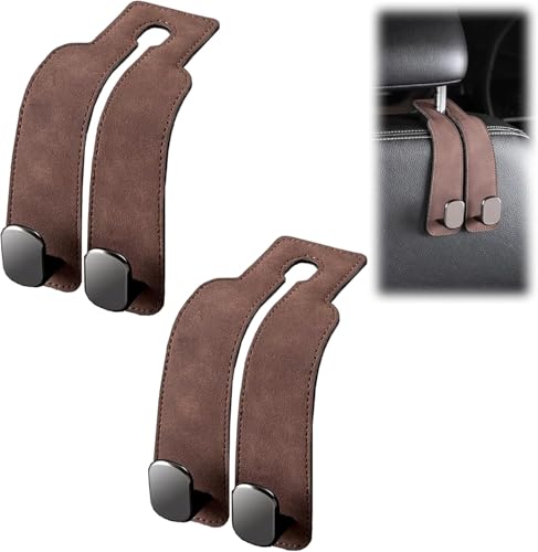 Headrest Hooks for Car,2026 New Two Hook Fur Leather Seat Back Headrest Hanger (2PCS-Brown) - color: 2PCS-Brown