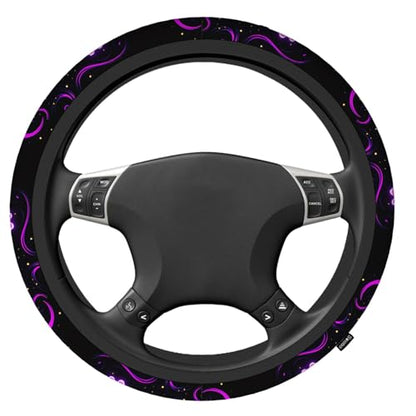 Swono Butterfly Purple Steering Wheel Cover for Men Women Abstract Purple Butterfly and Flower On The Black Universal 15 Inch Auto Neoprene Case Anti-Slip Car Wheel Protector - color: multi-049