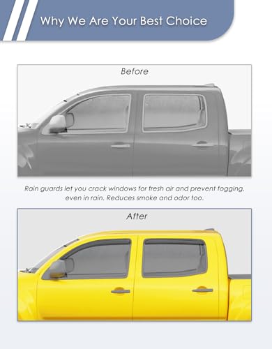 Extra-Thick Window Rain Guard for Toyota Tacoma 2005-2015 Double Cab Rain Guards Tape-on Side Truck Window Visors Low Profile Vent Visor Window Deflectors Vent Shades Car Accessories - size: Fit for 2005-2015 Toyota Tacoma Double Cab