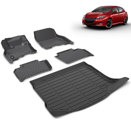 All Weather Car Floor Mats & Cargo Liner Set Fit for Nissan Leaf 2018 2019 2020 2021 2022 2023 2024 2025 Floor Liners Trunk Liner Leaf Cargo Mat Accessories Black - style: 4)For Nissan Leaf 2018-2025 Full Set