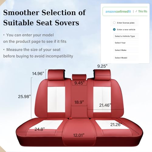 Coverado Leather Rear Seat Covers for Cars, Faux Leather Car Seat Covers Backseat, Waterproof Back Seat Cover for Dogs, Universal Automotive Seat Covers Backseat Seat Cushion Protector, Red&White - color: Red&White