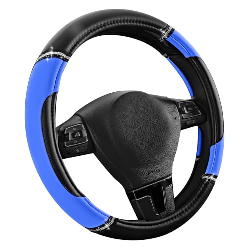Road Comforts Leather Steering Wheel Cover - Made with PVC Leather - Anti-Slip, Universal Fit 14 1/2 inches to 15 inches - Blue - color: Blue