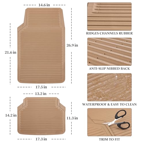 CAR PASS Rubber Floor Mats - All Weather, Full Set 4-Piece, Waterproof Automotive Mats Trim to Fit Most Cars, Sedans, SUVs, Vans - Heavy Duty Anti-Slip Easy Clean, All Beige - color: Beige