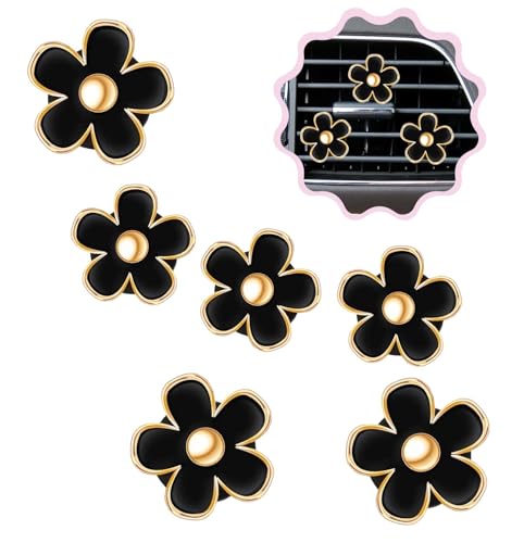6 Pcs Daisy Flower Air Vent Clip Air Conditioning Outlet Clip Car Air Freshener Clip Car Interior Decor Charm Colorful Car Interior Accessories for Girls Women (Black) - color: Black
