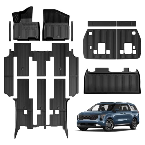 Floor Mats for Kia Carnival 2022-2026 Gas, Full Coverage All Weather Floor Mat Trunk Cargo Liner with Backrest Protectors & Door Sill Guards Accessories, Full Coverage Set (Fit 8 Sests) - size: For Kia Carnival | 2022-2026