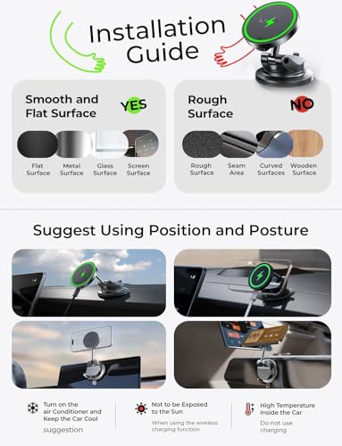 LISEN 15W Magsafe Car Mount Charger, Magnetic Wireless Car Charger, Suction Phone Mount, Vacuum Magnetic Phone Holder for Car Charger for iPhone 17 Pro Max 16 15 14 13 12, Samsung,Pixel, Gifts for Mom