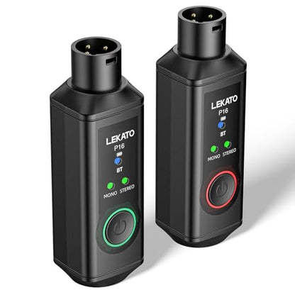 LEKATO XLR Bluetooth Receiver, Wireless BT Adapter, Bluetooth 5.3, 48kHz/24bit, for Mixing Console Desk, Audio Mixers, PA Speakers, DJ Systems, 165ft Range, 15H Battery Life (2 Pack for Stereo)