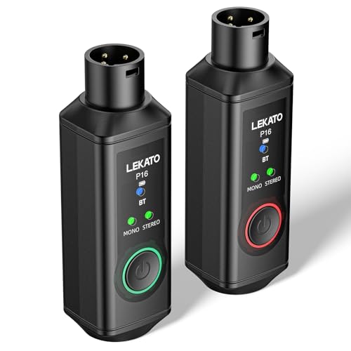 LEKATO XLR Bluetooth Receiver, Wireless BT Adapter, Bluetooth 5.3, 48kHz/24bit, for Mixing Console Desk, Audio Mixers, PA Speakers, DJ Systems, 165ft Range, 15H Battery Life (2 Pack for Stereo)