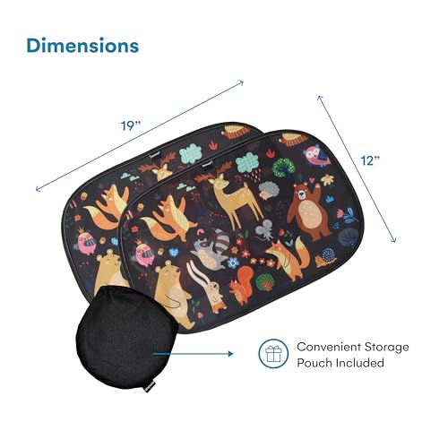 Window Sun Shade for Baby - Sun Blocker Cover and Visor for Car Side Windows - Shield Protector - Sunshades for Rear Windows - Cartoon Animal Design (2 Pack) 19"x12" - size: 19x12"