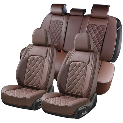 Coverado Car Seat Covers Full Set, Luxury Faux Leather Waterproof Seat Cover, Front and Back Car Seat Protector, Universal 5 Seat Leather Seat Cushion, Carseat Cover Fit Most Cars, Coffee - color: A-Coffee, size: Fullset
