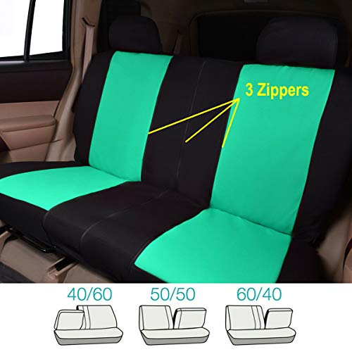 Flying Banner Car Seat Covers Full Set Front Seats and Rear Bench Polyester car seat Protectors Black Gray Purple airbag Compatible Rear Bench Split (Black Mint Green) - color: Black Mint green