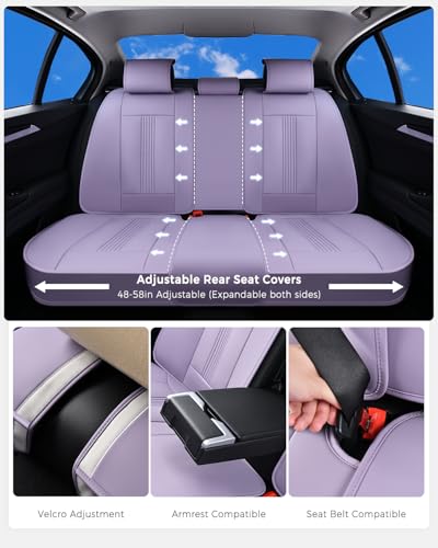 Huidasource Purple Back Seat Cover, Nappa Leather Rear Seat Cover with Ventilation Holes, Velcro Adjustable, Compatible with Seat Belts, Child Safety Seats, for Most Cars SUV Truck, Purple - color: R# Purple, size: Back Seat Cover