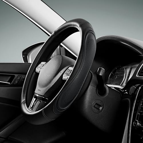 Road Comforts Car Steering Wheel Cover - Microfiber Leather Steering Wheel Wrap Sports 14.5-15 Inch Steering Wheel Cover Non-Slip for Men Women Black Color - color: Black