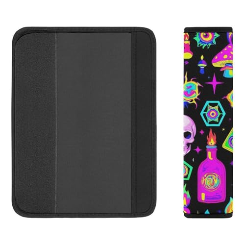 Fashion 2PCS Car Belt Covers, Goth Gothic Skull Mushroom Magic Witch Witchy Protect Your Shoulders Car Safety Seat Belt Strap - color: Color845