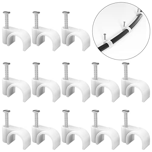 CableGeeker Cable Clips 100 Pieces Cat8 Cat7 Cat6 Ethernet Cable Clips with Nails 7mm Cord Holder for Circle Ethernet Cable (White) - style: Nail in Round Cable Clips 100Pcs