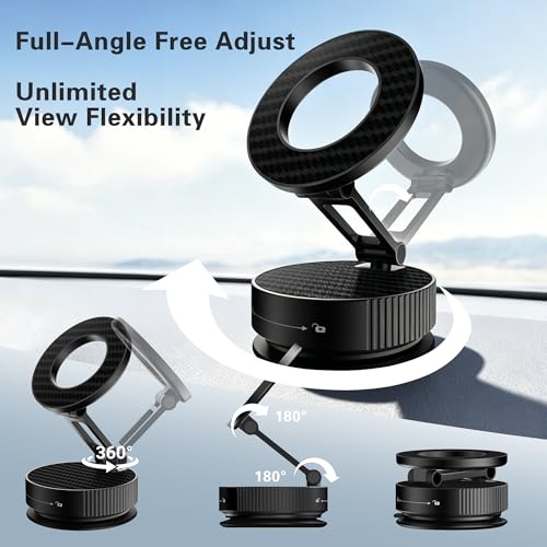 Vacuum Suction Magnetic Car Phone Holder for MagSafe, 360° Adjustable Suction Cup Phone Mount for Car, Cell Phone Holders for Your Car/Gym/Mirror for iPhone & Android (Carbon Fiber)