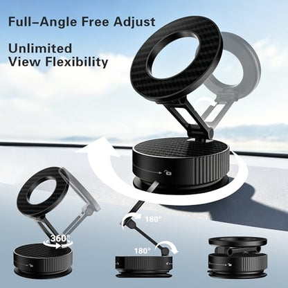 Vacuum Suction Magnetic Car Phone Holder for MagSafe, 360° Adjustable Suction Cup Phone Mount for Car, Cell Phone Holders for Your Car/Gym/Mirror for iPhone & Android (Carbon Fiber)