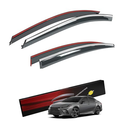 Sze Rain Guards Compatible with 2025 2026 Toyota Camry Side Window Deflectors Anti-Rain Window Visors with Tape 304 Stainless Steel Trim–Noise Reduction & All-Weather Protection Outside Channel-4pcs - style: Toyota Camry 2025 2026