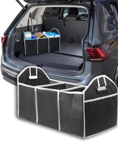 Car Trunk Organizer, Foldable Storage Organizer with 3 Compartments, Storage Box for Auto, Portable Waterproof Bag for Cargo Trunk, Car Accessories Universal for SUV, Truck, Van