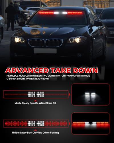 HLauto 604N Emergency Dash Strobe Lights: 2x16.8 inch Red Security Light w/Take Down, 48 LED Safety Flashing Warning Hazard Interior Windshield Light Bar for Trucks Vehicles - color: #11 Red