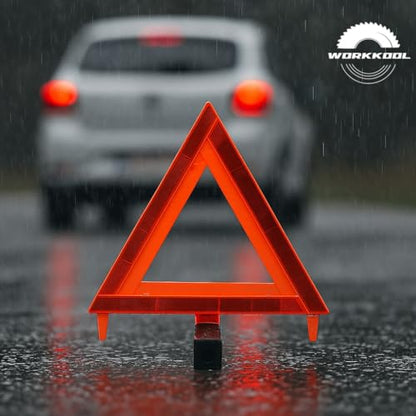 WORKKOOL Safety Triangles DOT Approved, Standard Warning Triangles Enmergency Reflector, Emergency Triangles for Vehicles with Carry Case(3 Pack,Without Sand) - size: WT-NO SAND
