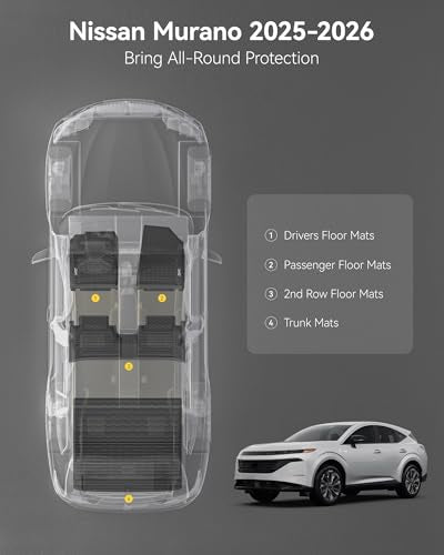 3W Floor Mats & Cargo Liner Fit Nissan Murano 2025 2026, All Weather TPE Non-Slip Custom Fit Floor Liners Set for Murano, Heavy Duty Automotive Protection Full Set Car Mats & Trunk Mat, Black - size: 7.Murano|25|Floor Mats & Cargo Liner