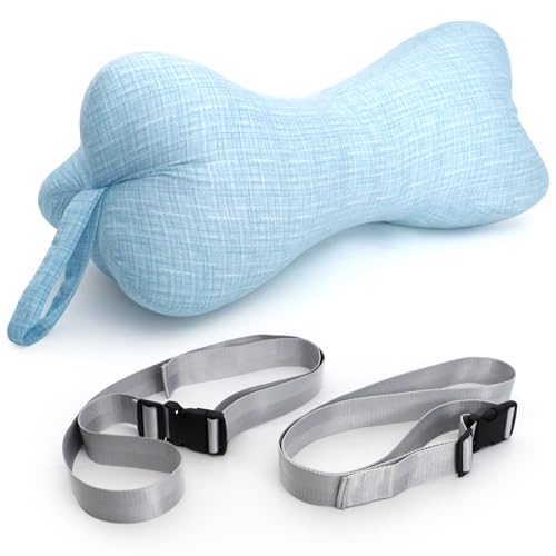 Neck & Cervical Pillow, Dog Bone Shaped Neck Pillow with 2 Fixed Ropes and Loops on Each End, for Chiropractic and Lumbar Spine Support, Travel Car Neck Cushion for Headrest Pillows, Blue - color: Blue