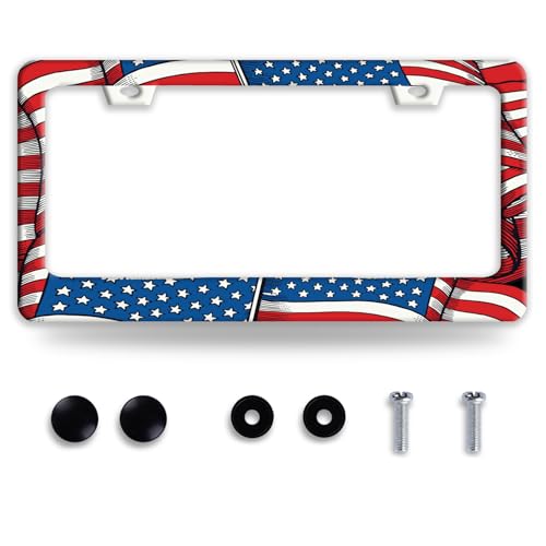 Patriotic American Flag License Plate Frame Abstract USA Flag License Plate Funny Auto Accessory Bracket Stainless Steel License Plate Frames 6.3 x12.3 Inch - color: Abstract USA Flag