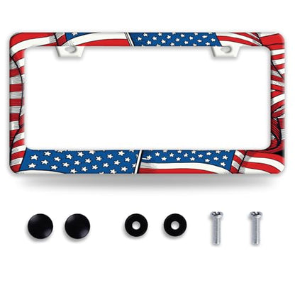 Patriotic American Flag License Plate Frame Abstract USA Flag License Plate Funny Auto Accessory Bracket Stainless Steel License Plate Frames 6.3 x12.3 Inch - color: Abstract USA Flag
