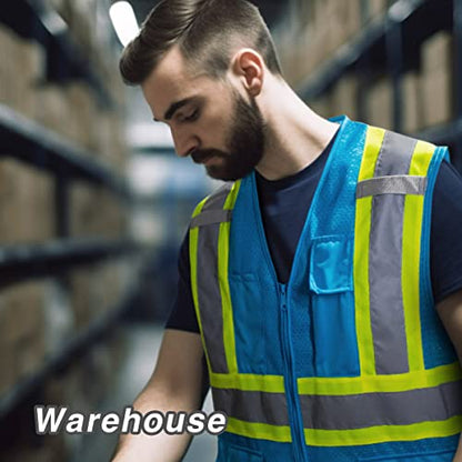 KAYGO Safety Vest with Pockets - High Visibility Reflective Vest ANSI Class 2 Construction Vest - color: Blue, size: Small