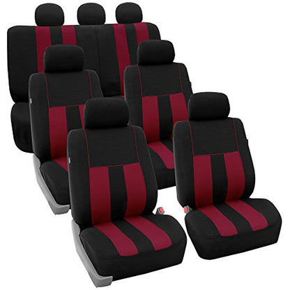 FH Group Three Row Set Striking Striped 7 Seater Car Seat Covers Airbag & Split Bench Compatible â€“ Universal Fit for Cars Trucks & SUVs Burgundy/Black - color: Burgundy, size: 3 Row/7 Seater