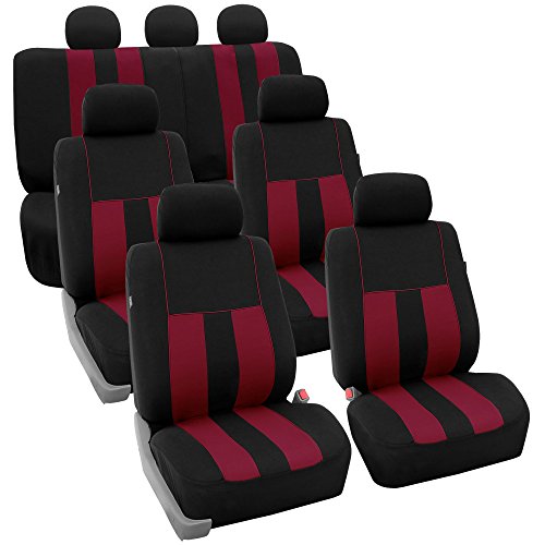 FH Group Three Row Set Striking Striped 7 Seater Car Seat Covers Airbag & Split Bench Compatible â€“ Universal Fit for Cars Trucks & SUVs Burgundy/Black - color: Burgundy, size: 3 Row/7 Seater