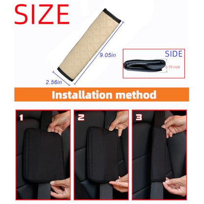 2PCS Car Seatbelt Cover, 9.05 Inches Soft Leather Vehicle Safety Seat Belt Strap Cushion, Comfortable Auto Shoulder Neck Chest Protection Pads Accessories, Extremely Long (Beige) - color: Beige/9 inches