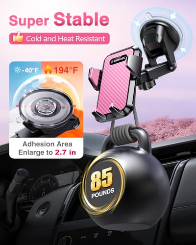 VANMASS【85+LBS Strongest Suction & Military-Grade Ultimate Car Phone Mount【Patent & Safety Certs】 Cell Phone Holder for Dash Windshield Vent for iPhone 17 Pro Max Automobile Accessory Kits,Light Pink - color: Light Pink