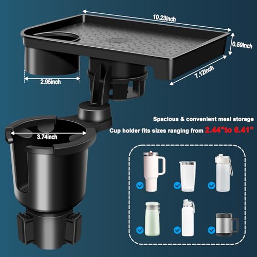 JPart Car Cup Holder Tray, Cup Holder Expander, 2 in 1 Detachable Car Food Tray with 360°Rotation Tray for Eating, Storage and Travel Road Essentials, Black