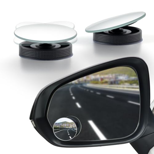 LivTee Blind Spot Car Mirror, 2" Round HD Glass Frameless Convex Side Mirror Blindspot, Reusable 360° Wide Angle Rear View Car Mirrors with Powerful Adjustable Suction Cup - Exterior Mirrors - color: Round, size: Suction Cup Mount