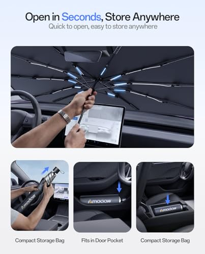 Car Windshield Sun Shade Umbrella with Multi-Layer Heat Block (Ice Crystal + Fabric + Black Film), Keeps Car Cool, Foldable Sunshade with Soft Edge, Easy Storage with Bag, S Size 53" L x 32" W - size: L | 60"L x 36"W