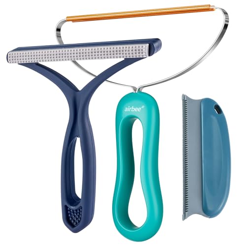 Pet Hair Remover 3-Pack, Dog Cat Hair Remover, Lint Shaver Cleaner Pro, Fur Removal Tool, Portable Carpet Scraper, Fuzz Rollers Hairball Brush for Carpets, Clothes, Car Mats, Couch, Pet Bed, Furniture